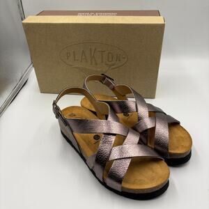 Plakton Pebble Leather Metallic Graphite New Sandals Shoes Compass 38 7